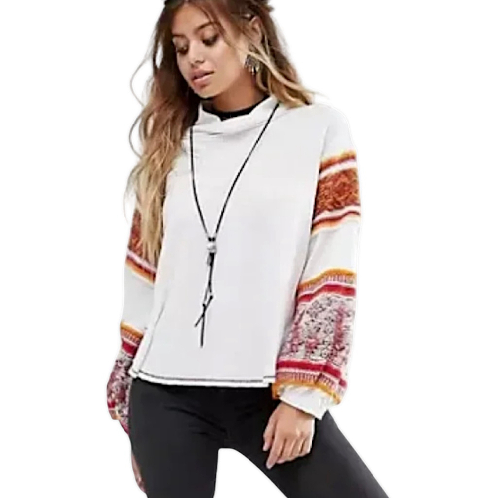 Free People Oversized Waffle Mock Northern Lights Sweater Mock Neck Tunic Sz XS